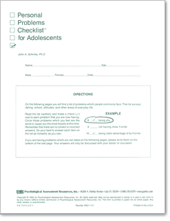 Photo of Personal Problems Checklist for Adolescents | Intake Checklist | PAR